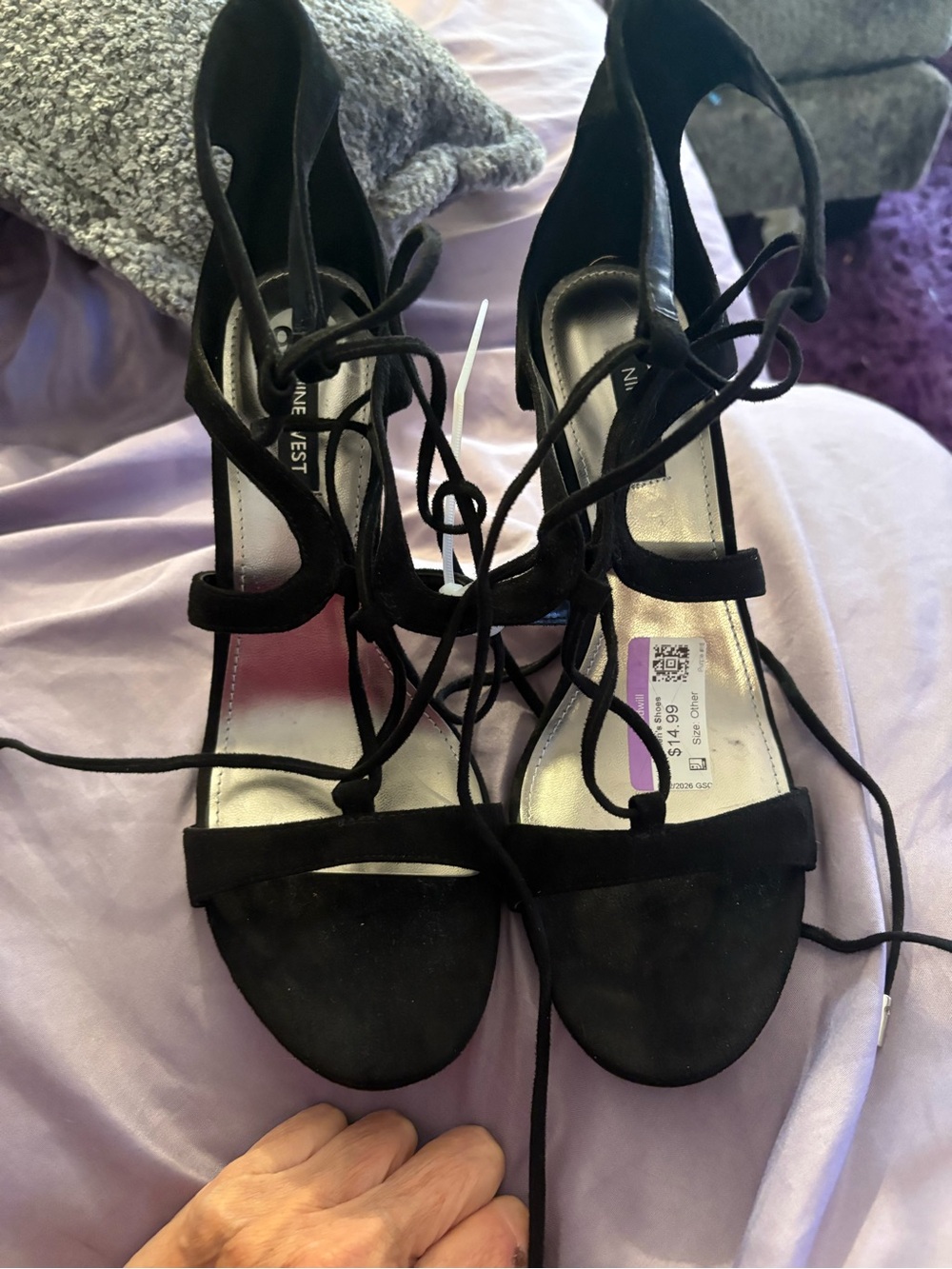 Nine West Black Lace-Up Suede High Heel Sandals